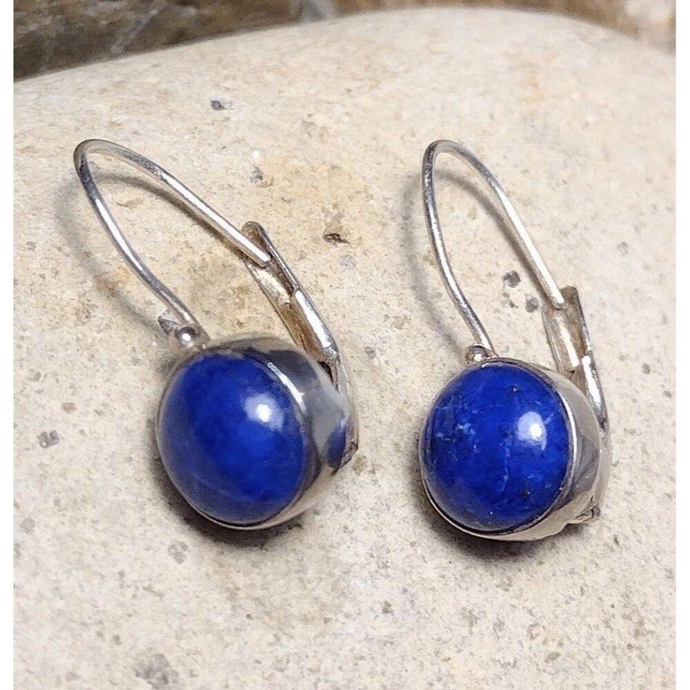 Vintage Sterling Silver .925 Sodalite Leverback Earrings